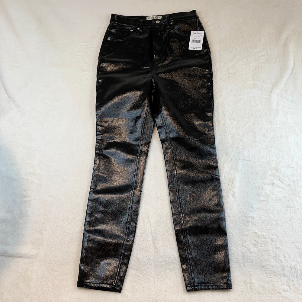 We The Free New Women Pants Black Size 29 Waxed Faux Leather Skinny Free People